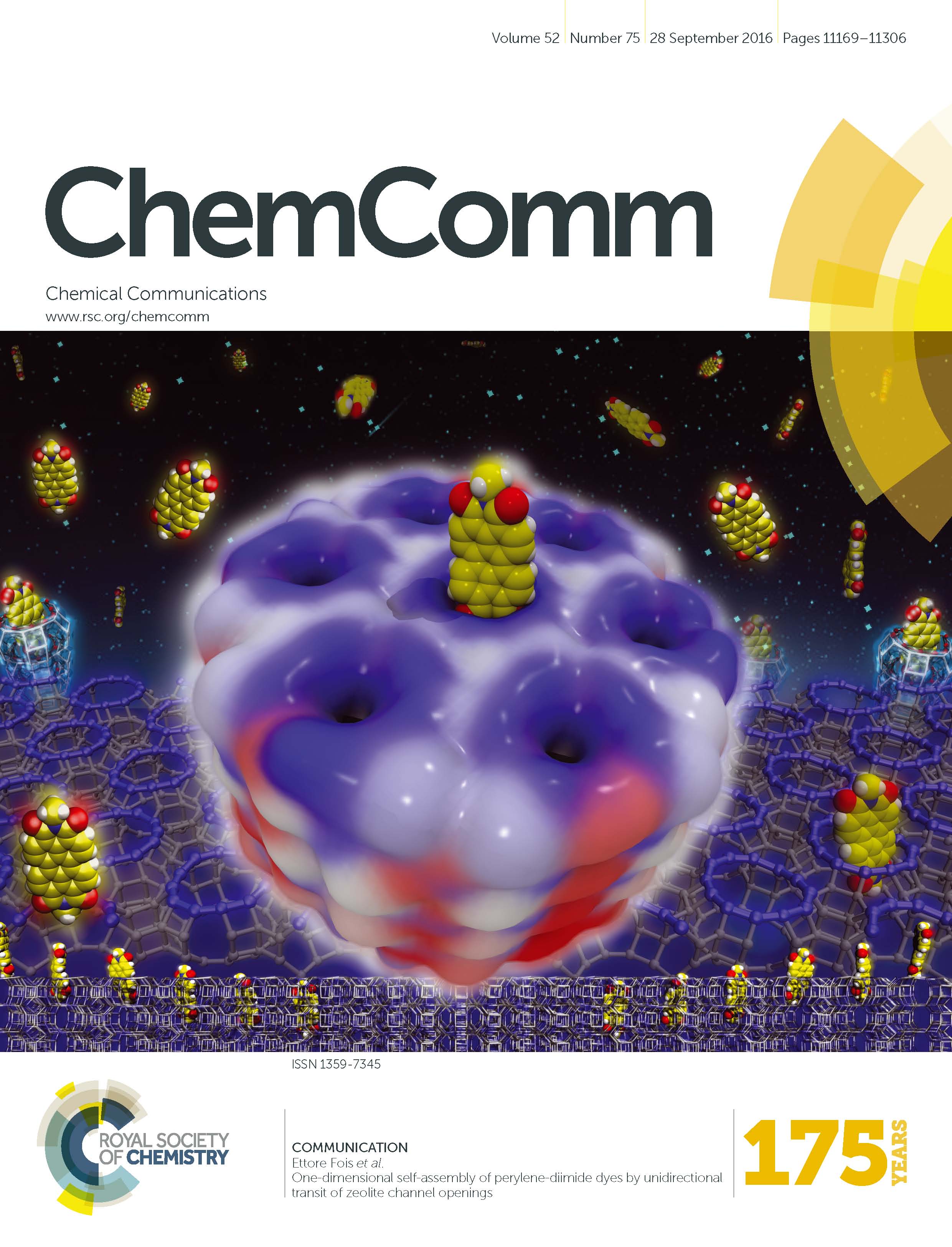 One-dimensional self-assembly of perylene-diimide dyes 
by unidirectional transit of zeolite channel openings 
Gloria Tabacchi, Gion Calzaferri, Ettore Fois
Chemical Comunication 2016, 52, 11195-11198.